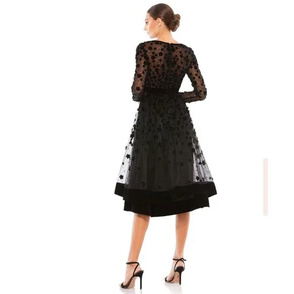 NEW Mac Duggal LS Velvet Embellished BLACK dress size 14